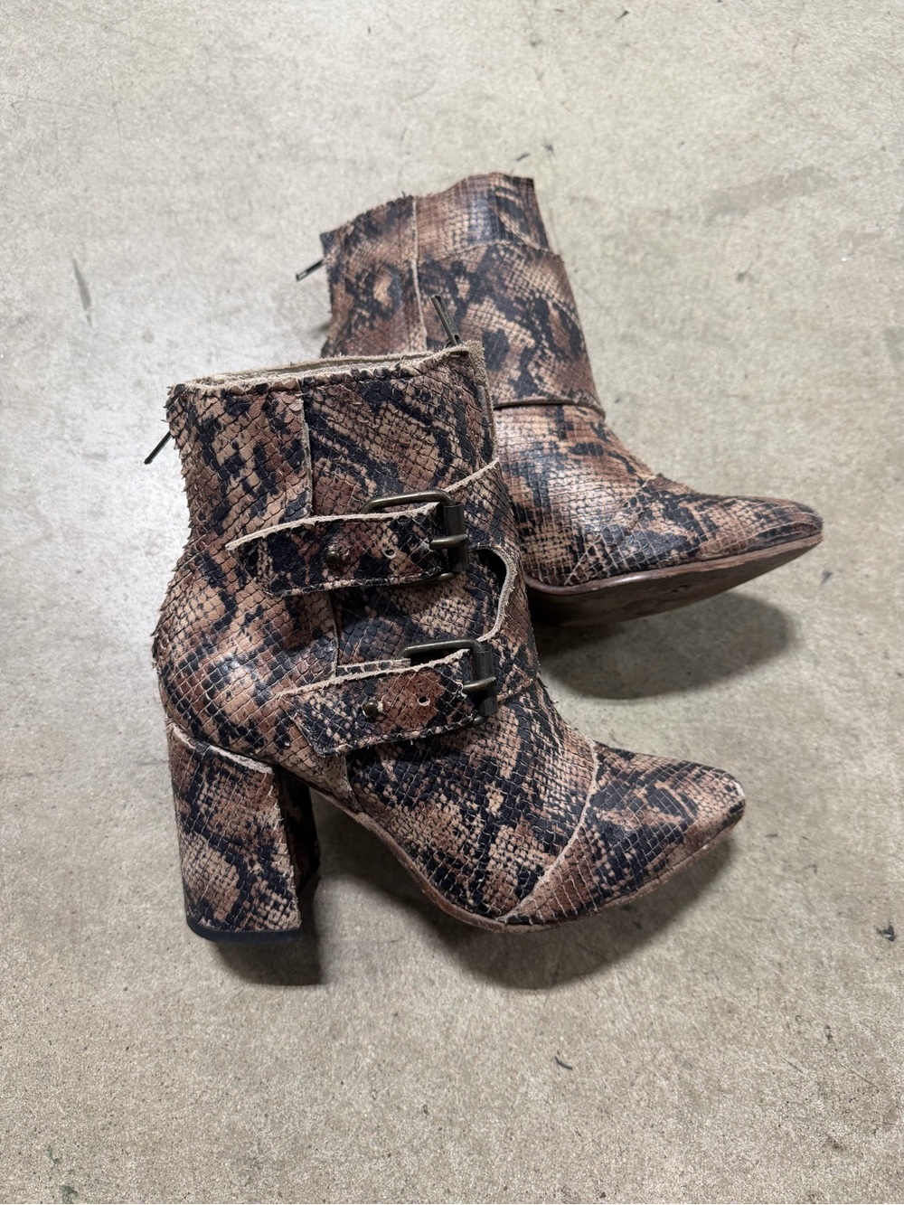Freebird By Steven Joey Snake Print Leather Buckle Ankle Boots 8 Boho Western
